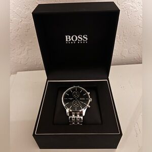Hugo Boss Jet Black Dial Silver Steel Strap Watch For Men